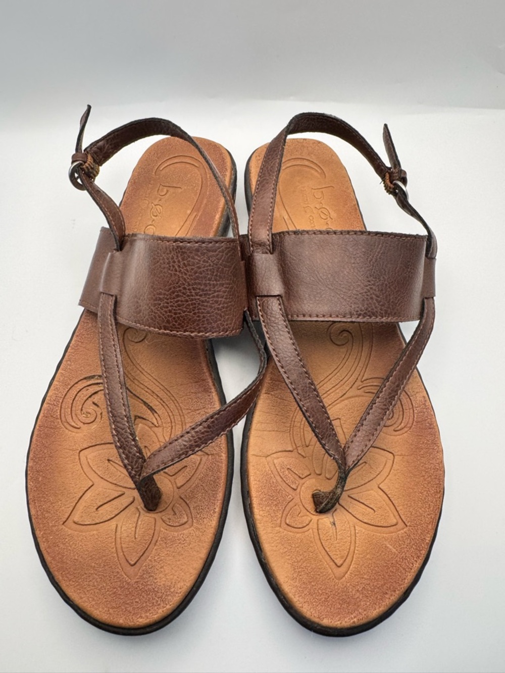 Brown Leather T-Strap Women's Sandals